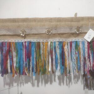 Window Valance Handmade BURLAP & LACE multi color cotton fringe